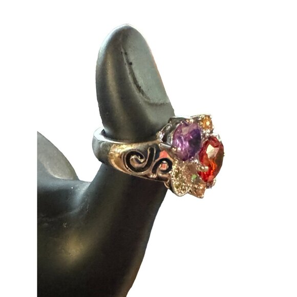 Silver Tone Womens Size 7  Costume Ruby Amethyst Gem Cluster Ring - Picture 9 of 15